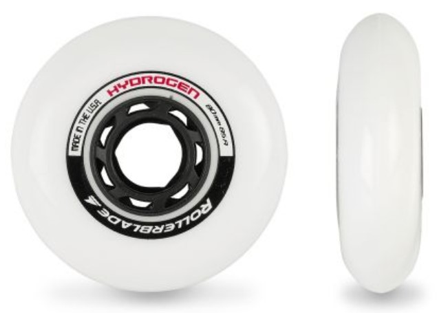 White Hydrogen skeeler wheel of 80 mm and 85A durometer in side and profile view